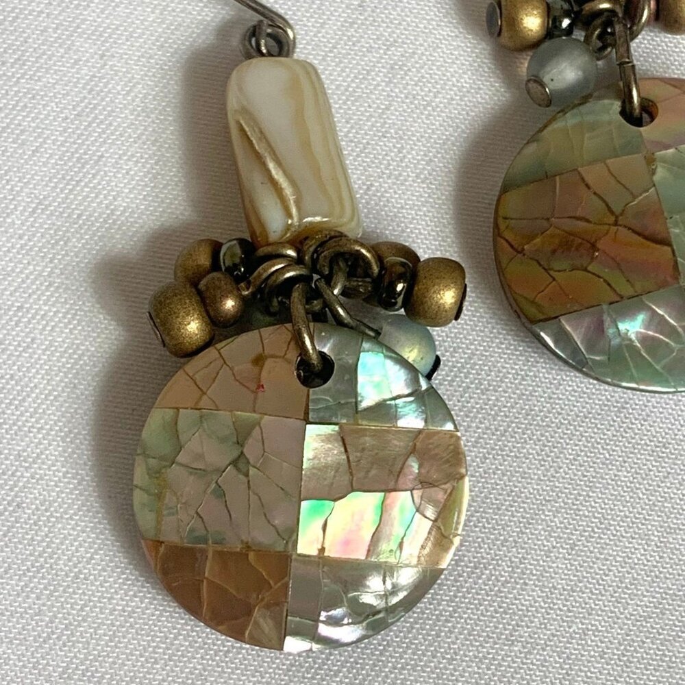Vintage Abalone Shell Patchwork Drop Dangle Hook … - image 2